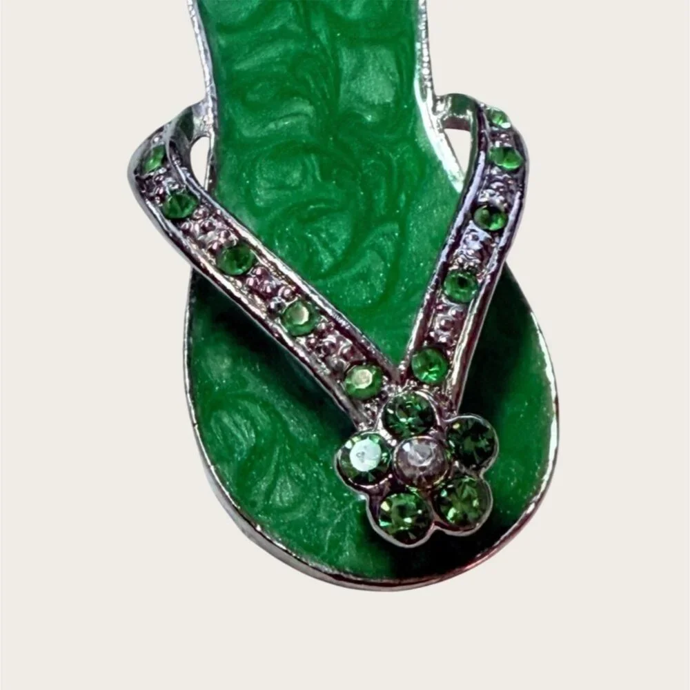 Caribbean Green Flip Flop Keychain Keyring Rhinestones Vacation Travel